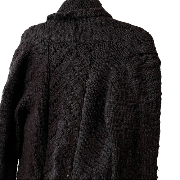 Calypso St Barth Wool & Silk Chunky Knit Blend Open Front Cardigan Sweater Black - Picture 11 of 12